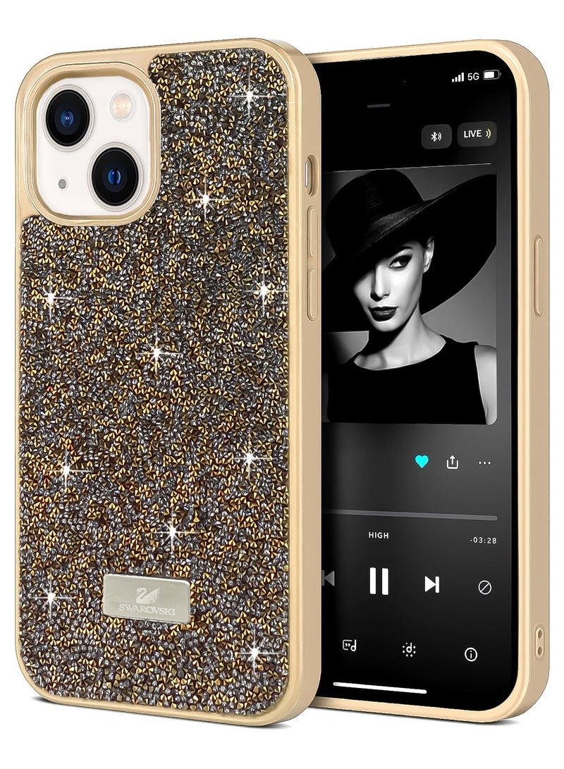 Glitter Back Case For Iphone 13/14 Luxury Bling Glitter Design Back Cover for Girls Women Bumper Anti-Scratch Bumper Slim Shell Phone Case (Gold)